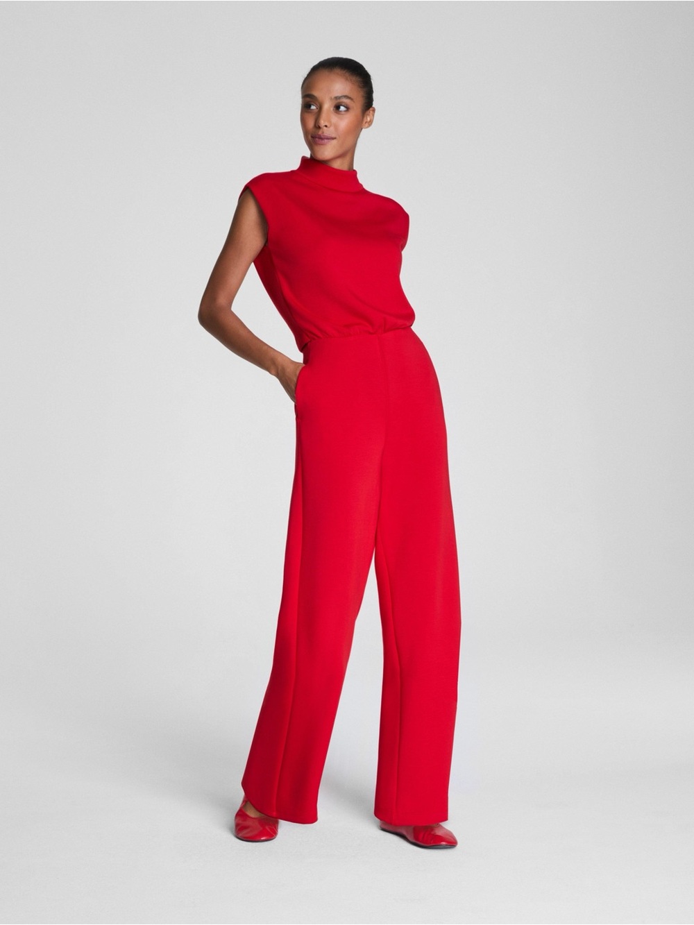 SPANX Red Sleeveless Wide-Leg Jumpsuit